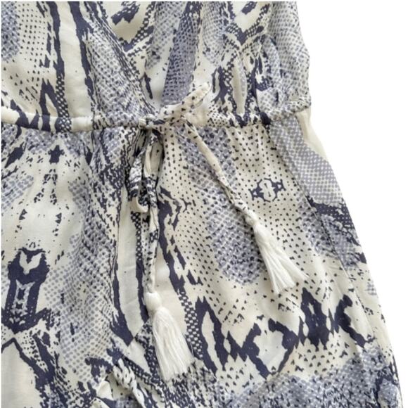 Blue Island Beach Blue Ivory Long Sleeve Tassel Tie Swimsuit Coverup Dress Small - Picture 9 of 12